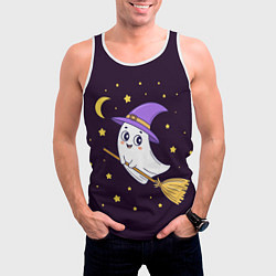 Майка-безрукавка мужская Хэллоуин, привидение на метле, звезды, цвет: 3D-белый — фото 2