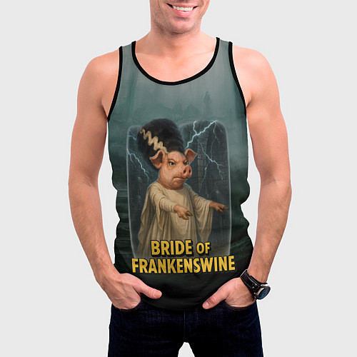 Мужская майка без рукавов Франкенштейн свинья невеста / 3D-Черный – фото 3