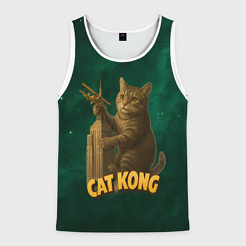 Мужская майка без рукавов Cat Cong пародия на Кинг Конг / 3D-Белый – фото 1