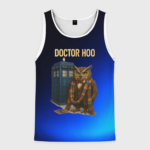Мужская майка без рукавов Doctor Hoo сова у телефонной будки / 3D-Белый – фото 1
