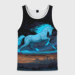 Майка-безрукавка мужская Лошадь в синем свете, цвет: 3D-белый