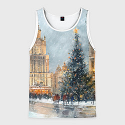 Майка-безрукавка мужская Новогодняя Москва, цвет: 3D-белый
