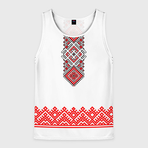 Мужская майка без рукавов Славянская вышиванка с узорами и оберегом / 3D-Белый – фото 1