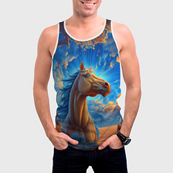 Майка-безрукавка мужская Лошадь на фоне синего неба, цвет: 3D-белый — фото 2