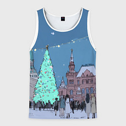 Майка-безрукавка мужская Новогодняя елка в центре Москвы, цвет: 3D-белый