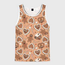 Майка-безрукавка мужская Паттерн с новогодним печеньем, цвет: 3D-белый