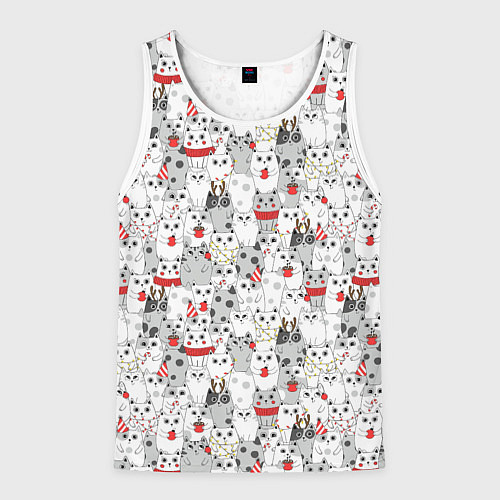 Мужская майка без рукавов Новогодние котики / 3D-Белый – фото 1