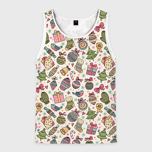 Мужская майка без рукавов Новогодний паттерн / 3D-Белый – фото 1
