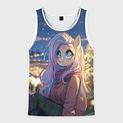 Майка-безрукавка мужская Аниме - лошадка в новогодней атмосфере, цвет: 3D-белый