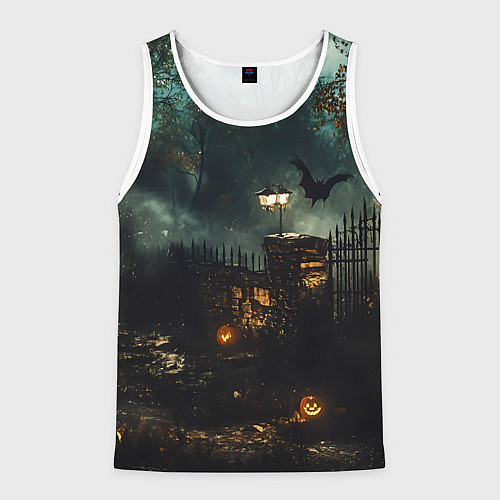 Мужская майка без рукавов Ночь тыкв и теней / 3D-Белый – фото 1