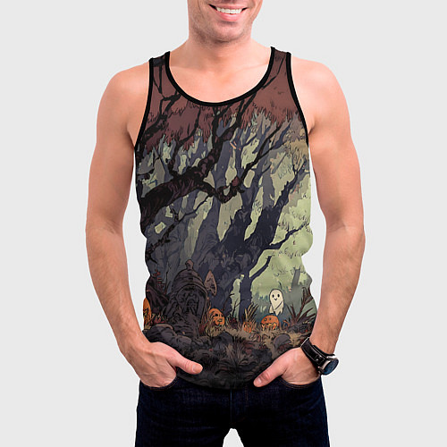 Мужская майка без рукавов Призрачный лес / 3D-Черный – фото 3