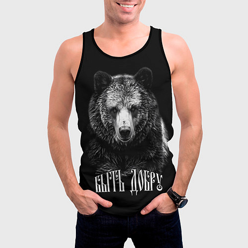 Мужская майка без рукавов Быть добру - благородный славянский медведь / 3D-Черный – фото 3
