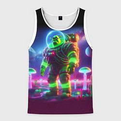 Майка-безрукавка мужская Космонавт Шрук в неоновом скафандре на загадочной, цвет: 3D-белый