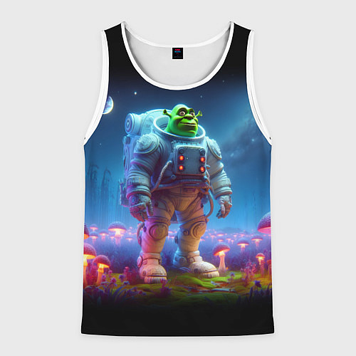 Мужская майка без рукавов Шрек бравый космонавт - неоновое свечение / 3D-Белый – фото 1