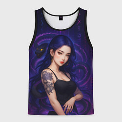 Мужская майка без рукавов Девушка с тату на руке и пурпурная змея