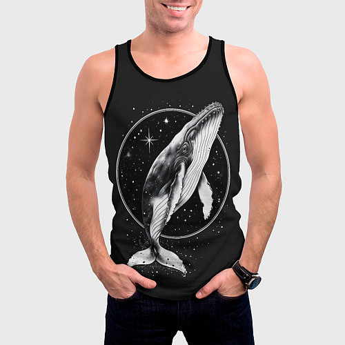 Мужская майка без рукавов Кит в звездном ореоле / 3D-Черный – фото 3