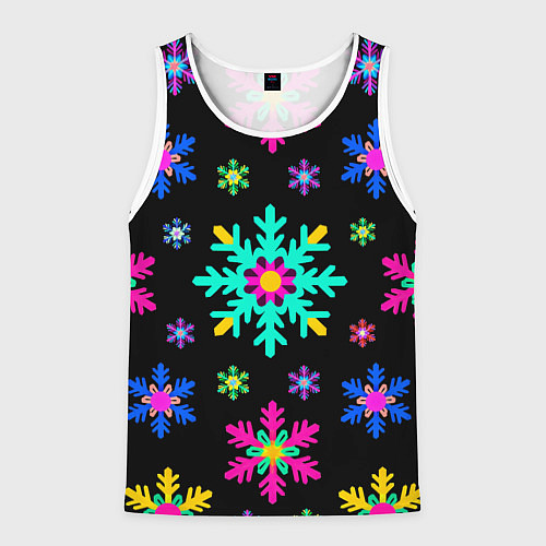 Мужская майка без рукавов Снежинки ретро / 3D-Белый – фото 1