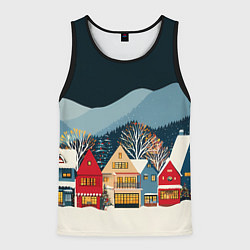 Мужская майка без рукавов Новогодний городок в горах