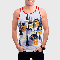 Майка-безрукавка мужская Новогодние домики на горе, цвет: 3D-красный — фото 2