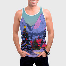 Майка-безрукавка мужская Новогодние елки в горном городке, цвет: 3D-белый — фото 2