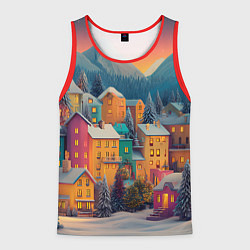 Мужская майка без рукавов Новогодний город в горах