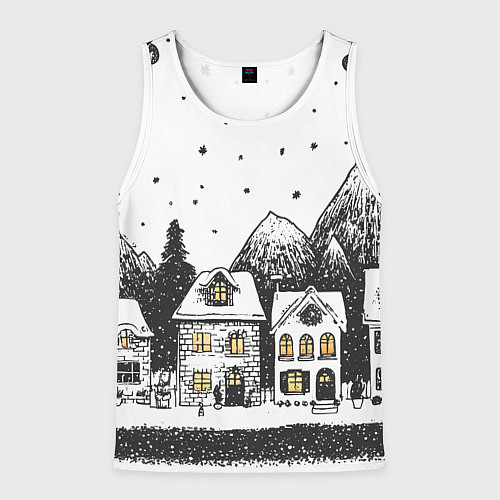 Мужская майка без рукавов Черно-белый новогодний город / 3D-Белый – фото 1