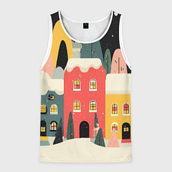 Майка-безрукавка мужская Разноцветные новогодние дома, цвет: 3D-белый
