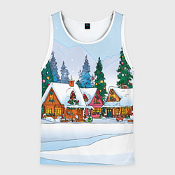 Майка-безрукавка мужская Новогодник дворик, цвет: 3D-белый