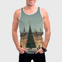 Майка-безрукавка мужская Новогодняя елка во дворе, цвет: 3D-белый — фото 2