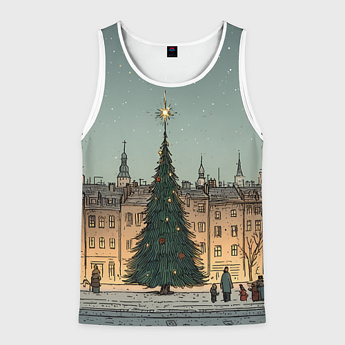 Мужская майка без рукавов Новогодняя елка во дворе / 3D-Белый – фото 1