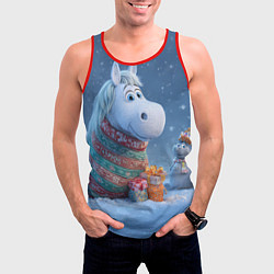 Майка-безрукавка мужская Новогодняя лошадь с подарками, цвет: 3D-красный — фото 2