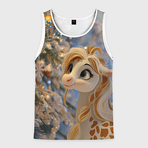 Мужская майка без рукавов Новогодняя лошадка в крапинку / 3D-Белый – фото 1