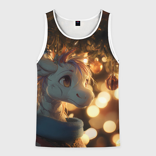 Мужская майка без рукавов Лошадка под новогодней елкой / 3D-Белый – фото 1