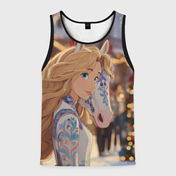 Мужская майка без рукавов Блондинка с новогодней лошадкой