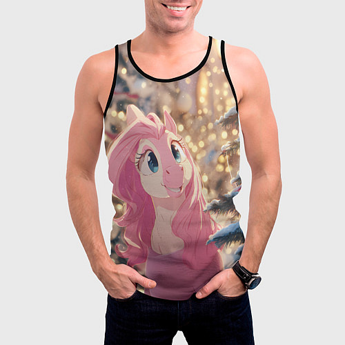 Мужская майка без рукавов Удивленная лошадка - Новый год / 3D-Черный – фото 3