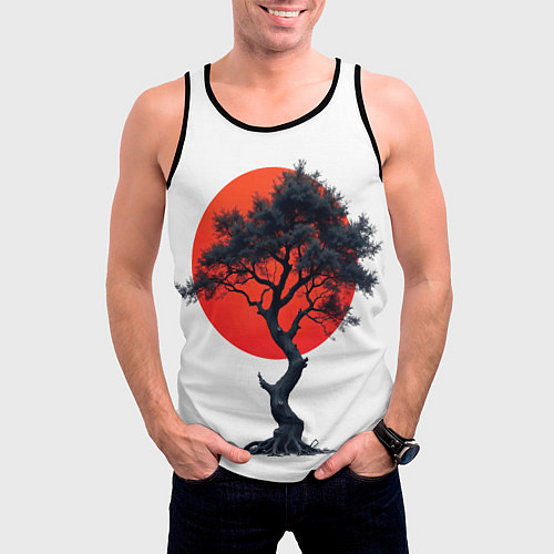 Мужская майка без рукавов Японское дерево и солнце / 3D-Черный – фото 3