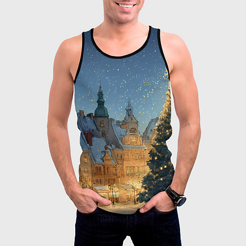 Мужская майка без рукавов Новый год в старом городе / 3D-Черный – фото 3