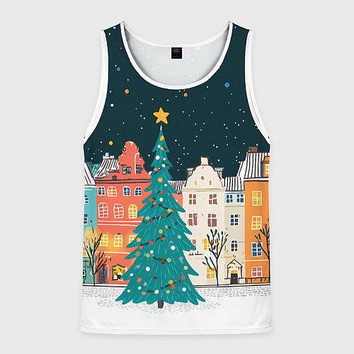 Мужская майка без рукавов Новогодняя ночь в городе / 3D-Белый – фото 1