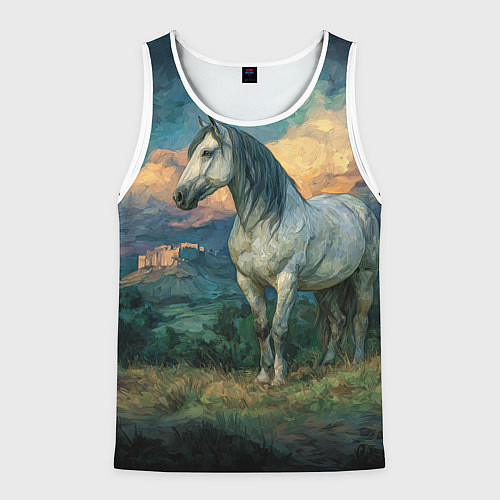 Мужская майка без рукавов Конь маслом / 3D-Белый – фото 1