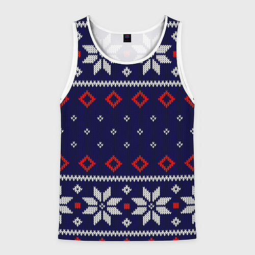 Мужская майка без рукавов Вязаный новогодний узор / 3D-Белый – фото 1