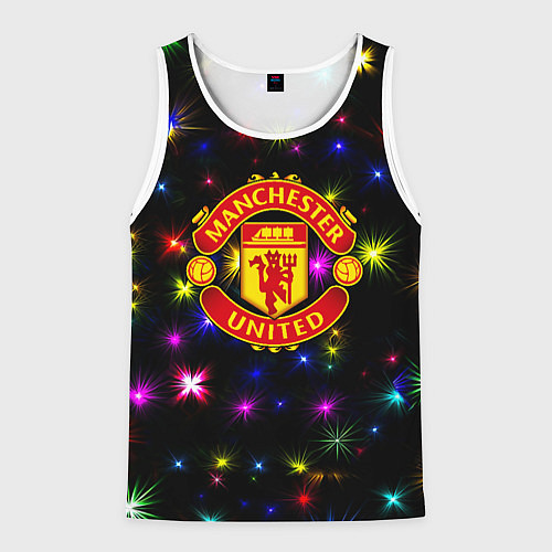 Мужская майка без рукавов Манчестер Юнайтед праздничные огни / 3D-Белый – фото 1
