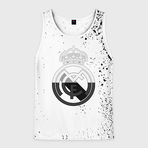 Мужская майка без рукавов Реал Мадрид черно белые краски / 3D-Белый – фото 1