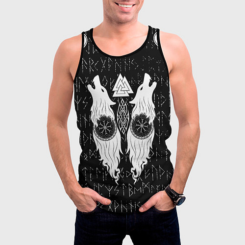 Мужская майка без рукавов Волки воины с символикой / 3D-Черный – фото 3