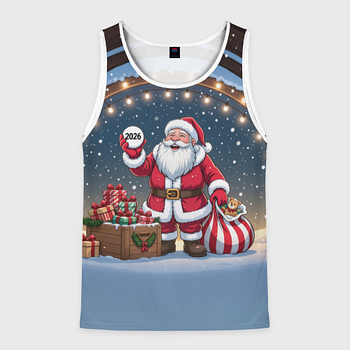 Мужская майка без рукавов Санта с мешком подарков / 3D-Белый – фото 1