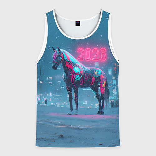 Мужская майка без рукавов Киберпанк лошадь 2026 / 3D-Белый – фото 1
