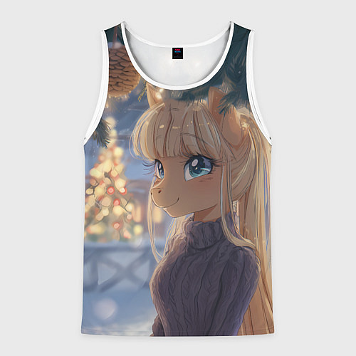 Мужская майка без рукавов Новогодняя анимешная лошадка / 3D-Белый – фото 1