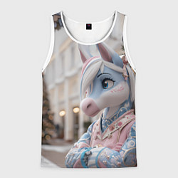 Мужская майка без рукавов Новогодняя лошадка у елки