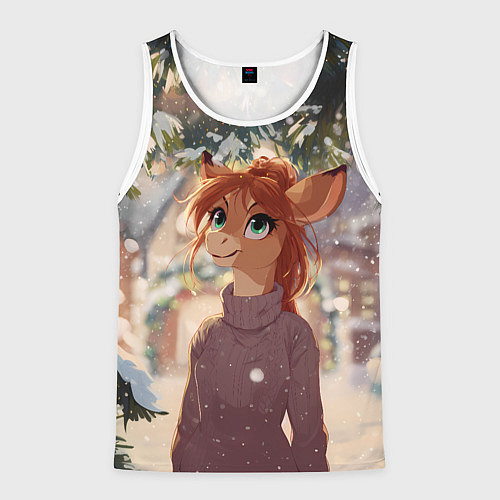 Мужская майка без рукавов Новогодняя аниме лошадка / 3D-Белый – фото 1