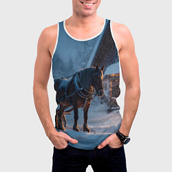 Майка-безрукавка мужская Лошадь у избы, цвет: 3D-белый — фото 2