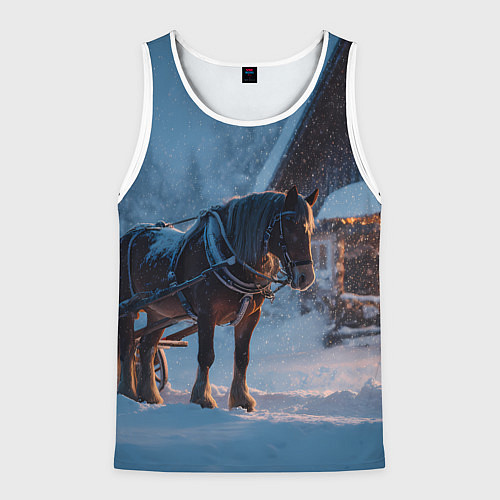 Мужская майка без рукавов Лошадь у избы / 3D-Белый – фото 1